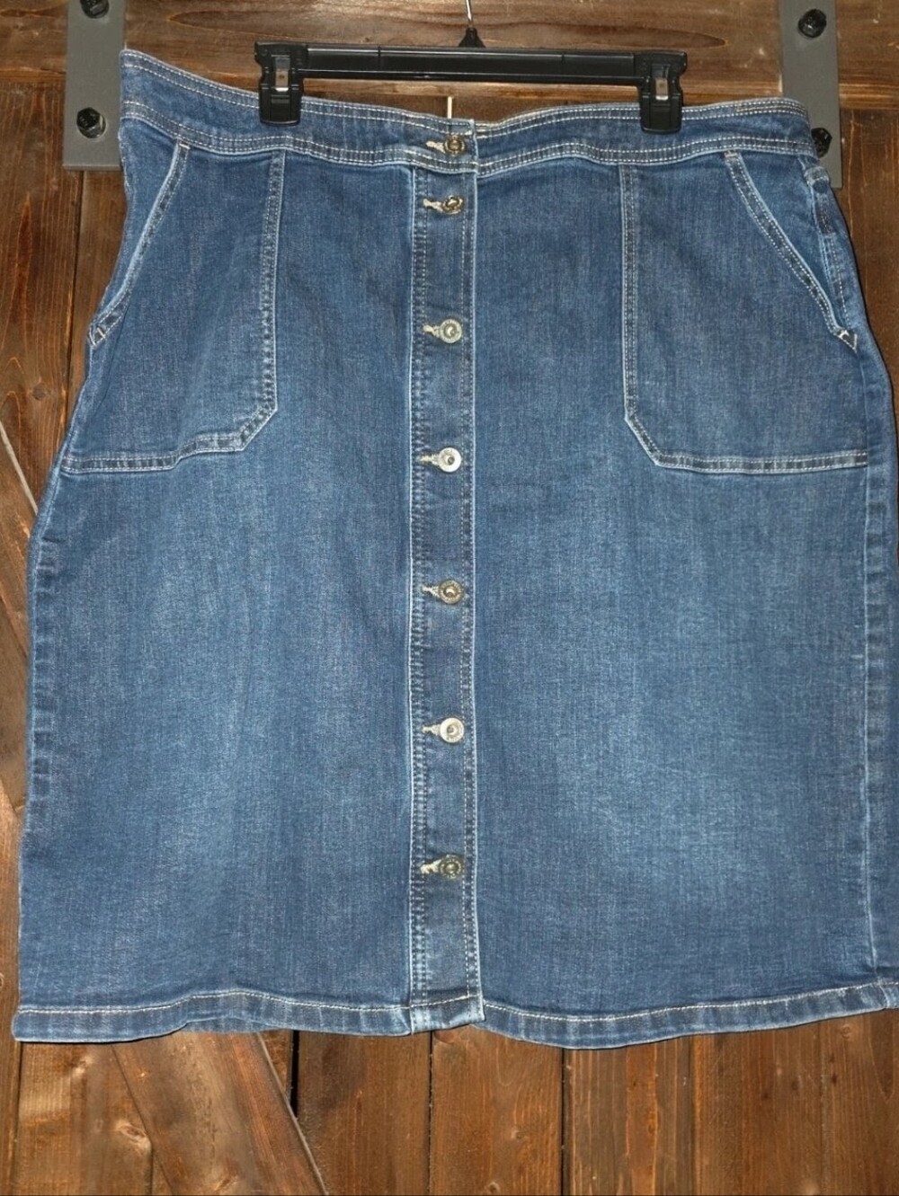 Liz Claiborne Button-Front Denim A-Line Skirt - Blue